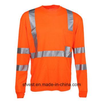 Safety T-Shirt Long Sleeve High Visibility Shirt Reflective Safety Clothing Hi Vis Workwear Dry Fit Fabric